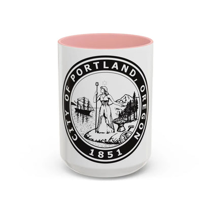 Seal of Portland Oregon - Accent Coffee Mug-15oz-Pink-Go Mug Yourself