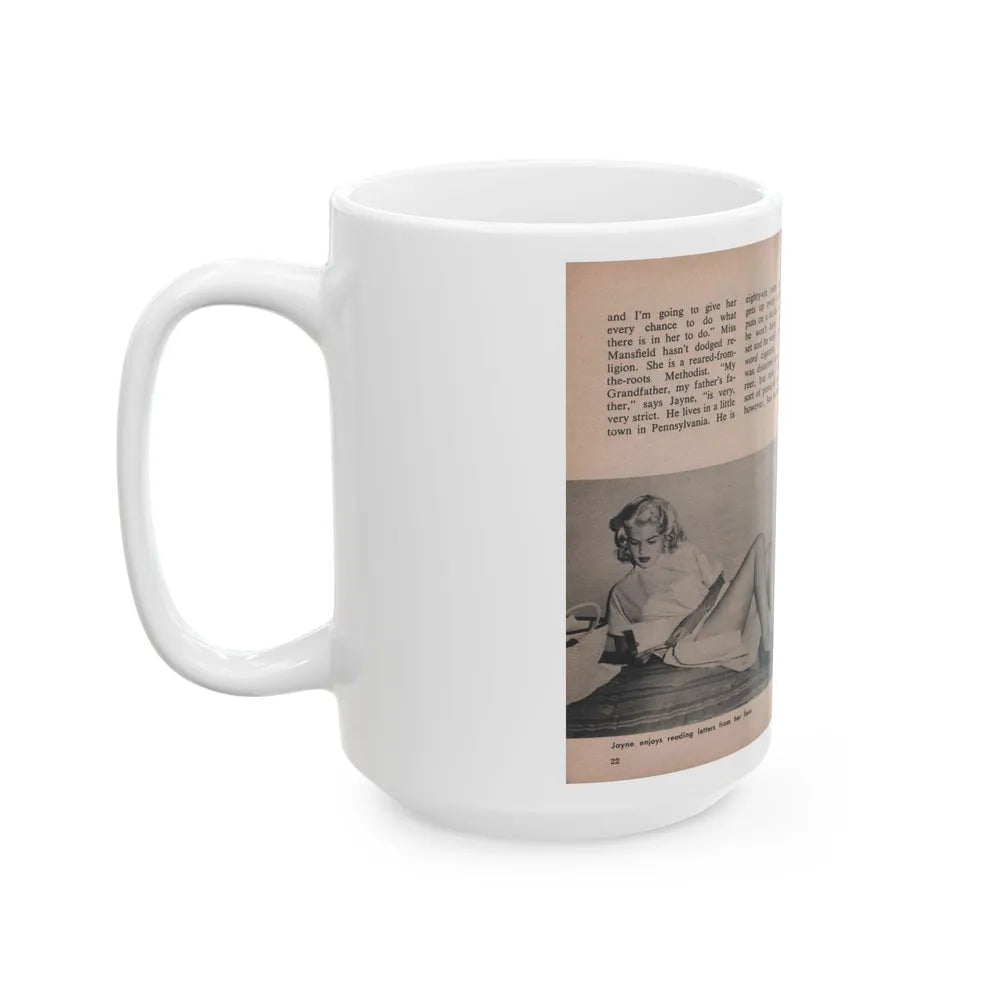 Jayne Mansfield #291 - JAYNE Pocket Magazine Pages 26 & 27 (Vintage Female Icon) White Coffee Mug-Go Mug Yourself