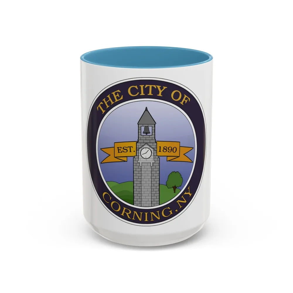 Seal of Corning NY - Accent Coffee Mug-15oz-Light Blue-Go Mug Yourself