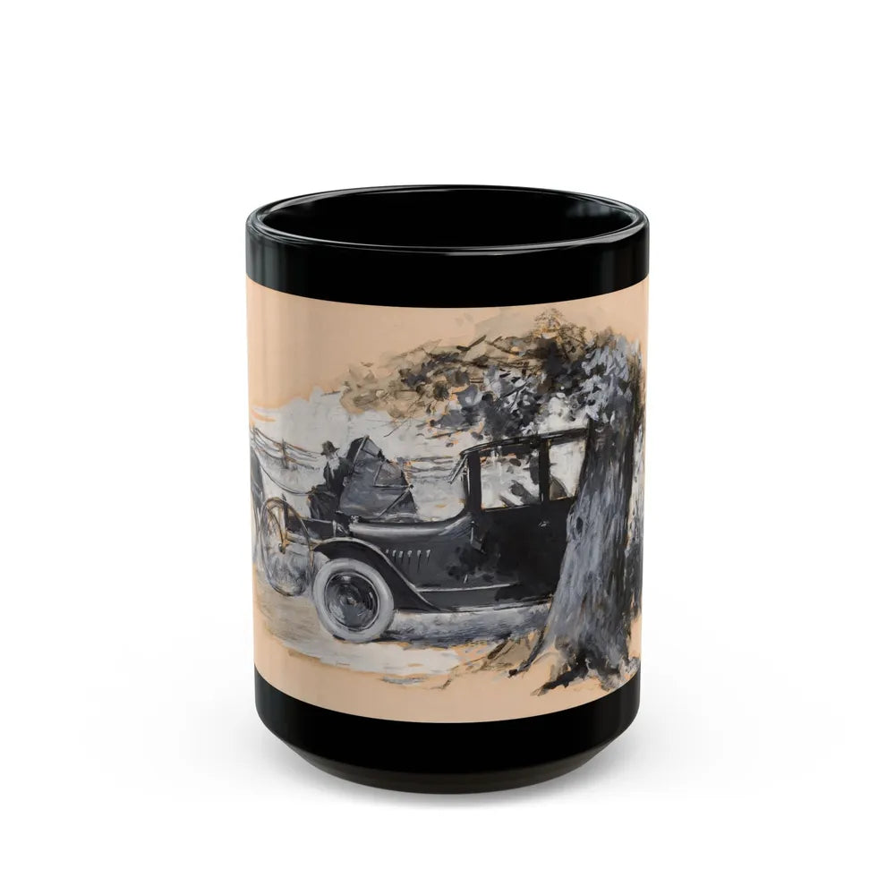 Car Passing a Buggy, Chevrolet ad illustration, 1925 - Black Coffee Mug-15oz-Go Mug Yourself