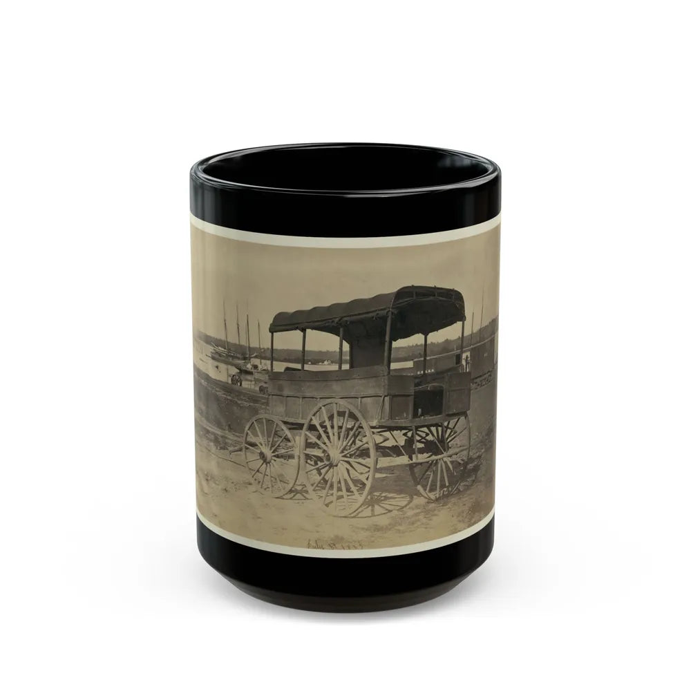 Covered Wagon With Side Curtains Rolled Up At A Military Facility (U.S. Civil War) Black Coffee Mug-15oz-Go Mug Yourself