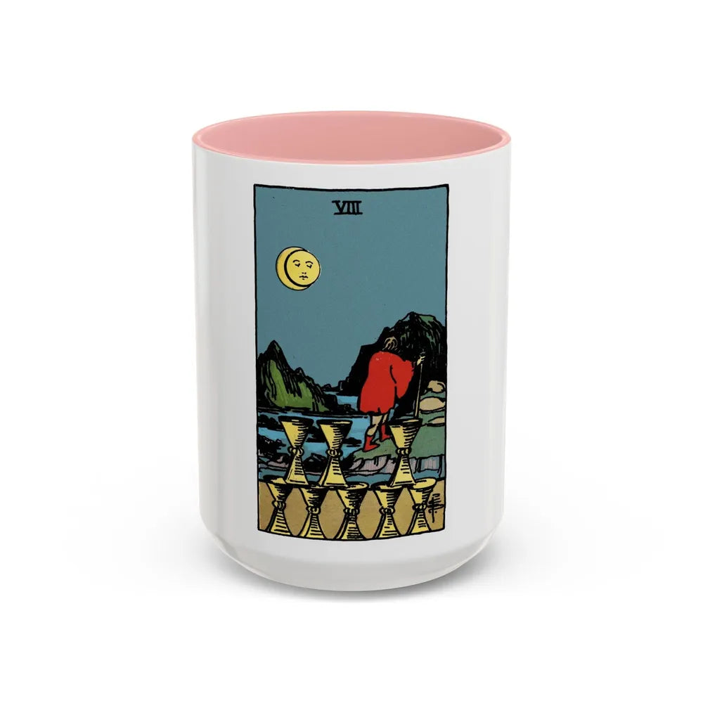 The 8 of Cups (Tarot Card) Accent Coffee Mug-15oz-Pink-Go Mug Yourself