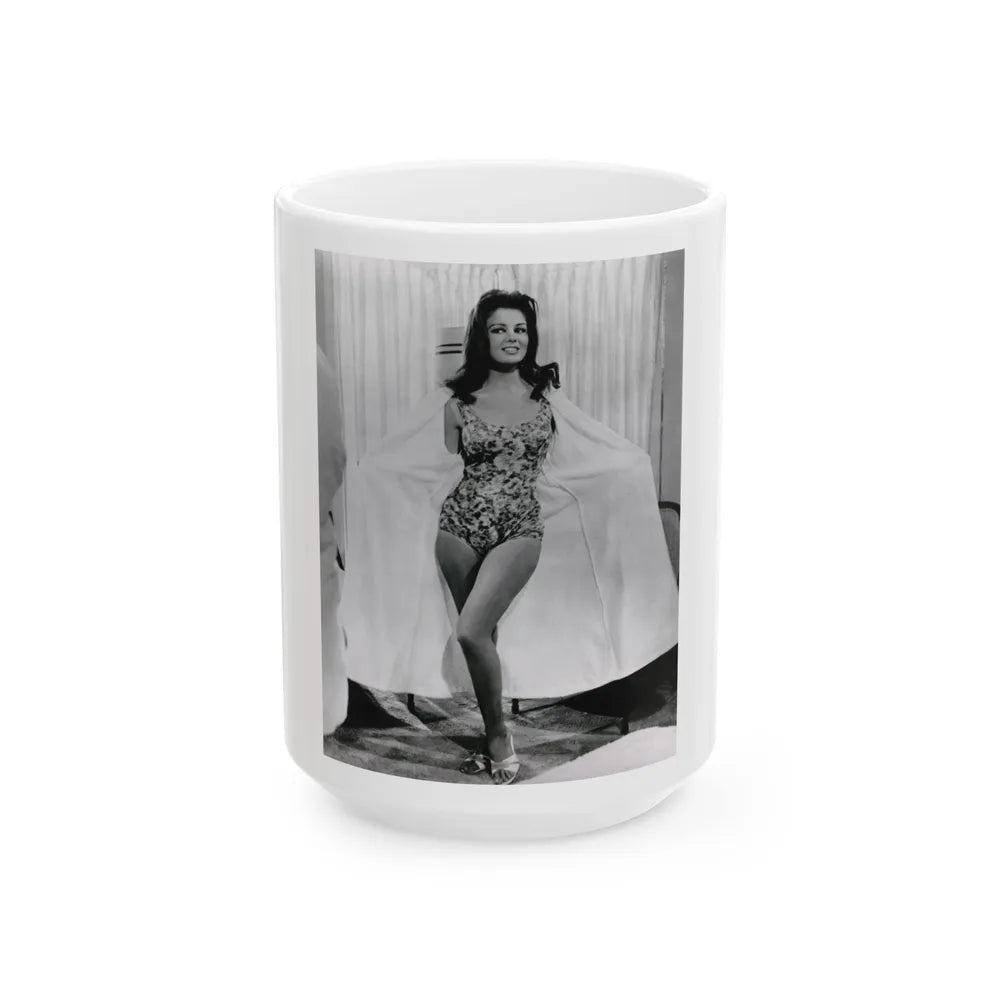 Pamela Tiffin #55 - 8x10 B&W Full Body 1 Piece Swimsuit Cheesecake Photo Hi-Res Re-Print (Vintage Female Icon) White Coffee Mug-15oz-Go Mug Yourself