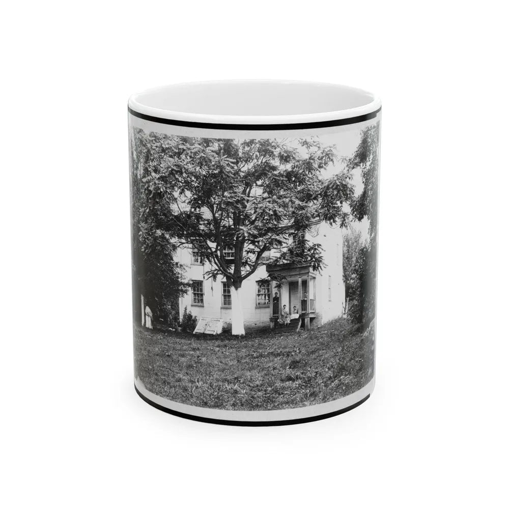 D.R. Miller House, With Family On Porch, Hagerstown Pike, Antietam, Maryland (U.S. Civil War) White Coffee Mug-11oz-Go Mug Yourself