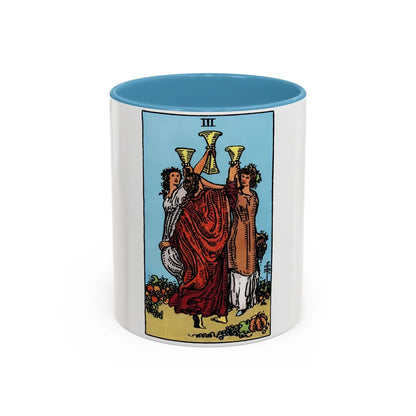 The 3 of Cups (Tarot Card) Accent Coffee Mug-11oz-Light Blue-Go Mug Yourself