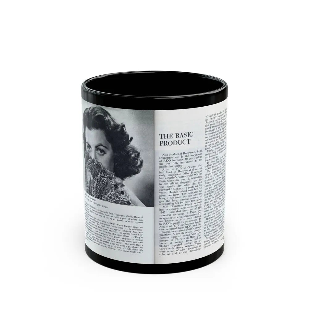 Faith Domergue #228 - [Pages 60 & 61] Pages 3 & 4 of 14+1 B&W Photo & Long Article on her from Pageant Digest Mag. April '51 (Vintage Female Icon) Black Coffee Mug-11oz-Go Mug Yourself