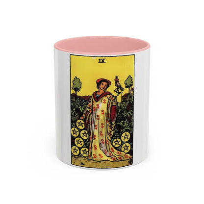 The 9 of Pentacles (Tarot Card) Accent Coffee Mug-11oz-Pink-Go Mug Yourself