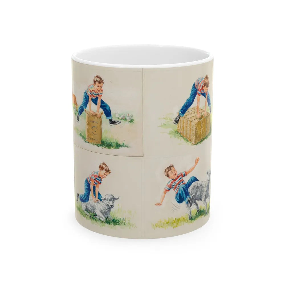 Farm Fun, Dick and Jane illustrations - White Coffee Mug-11oz-Go Mug Yourself