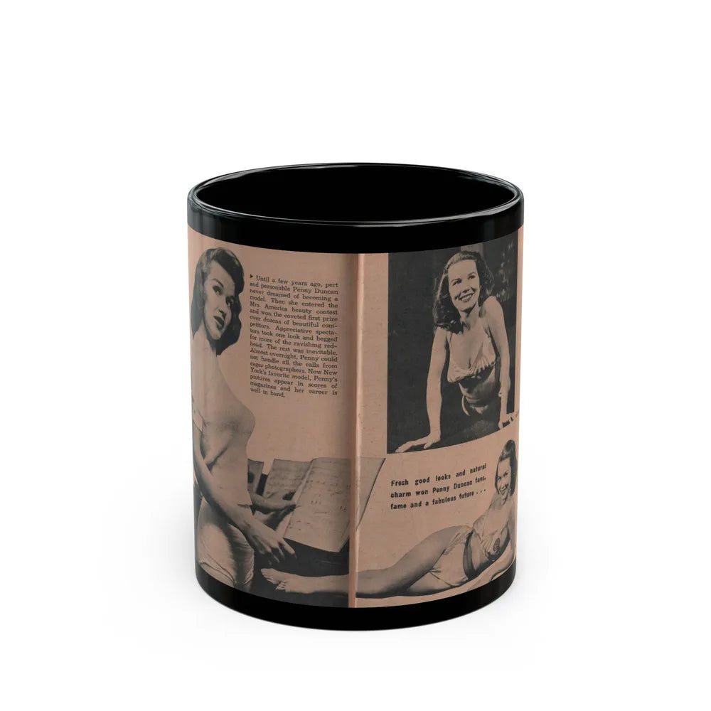 Penny Duncan #55 - [Pages 84 & 85] Pages 2 & 3 of 8 with, Penny+3 B&W Photos, Paragraph & Caption from BRIEF Digest Mag. March '55 (Vintage Female Icon) Black Coffee Mug-11oz-Go Mug Yourself