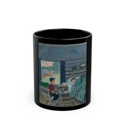 Dad the Fish Are Biting, Saturday Evening Post cover study, August 25, 1962 - Black Coffee Mug 11oz - Go Mug Yourself
