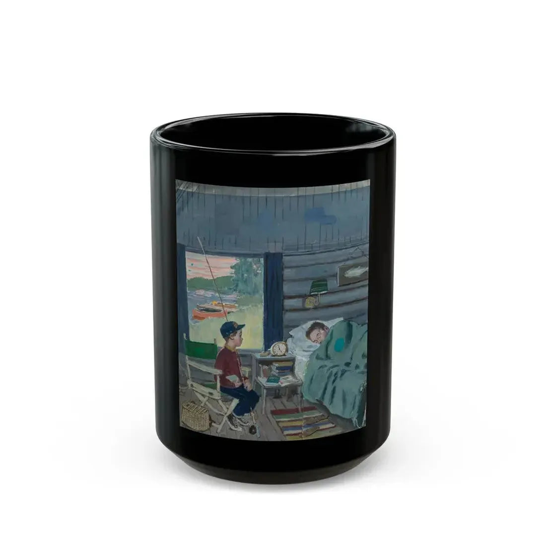 Dad the Fish Are Biting, Saturday Evening Post cover study, August 25, 1962 - Black Coffee Mug 15oz - Go Mug Yourself
