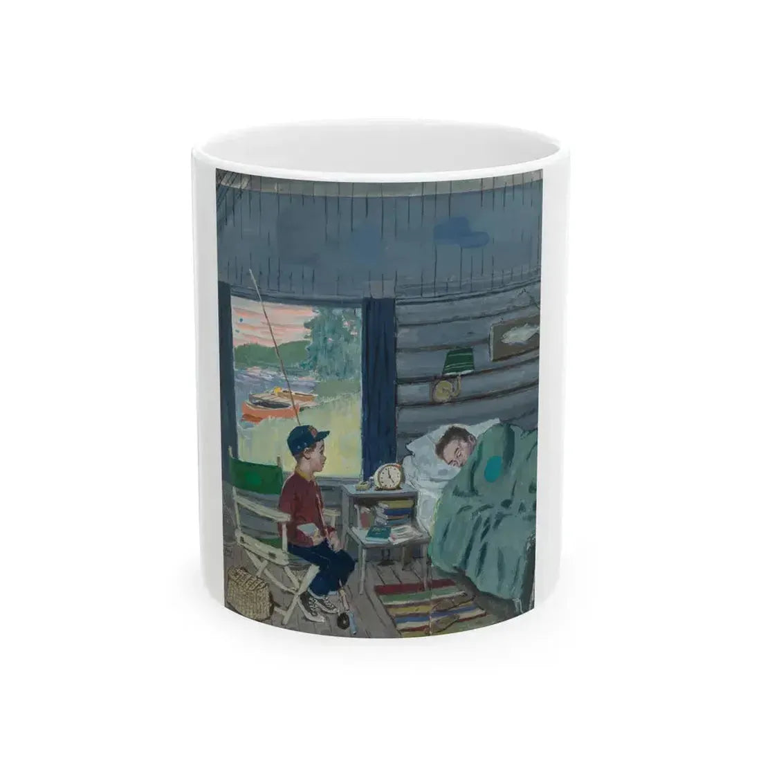 Dad the Fish Are Biting, Saturday Evening Post cover study, August 25, 1962 - White Coffee Mug 11oz - Go Mug Yourself