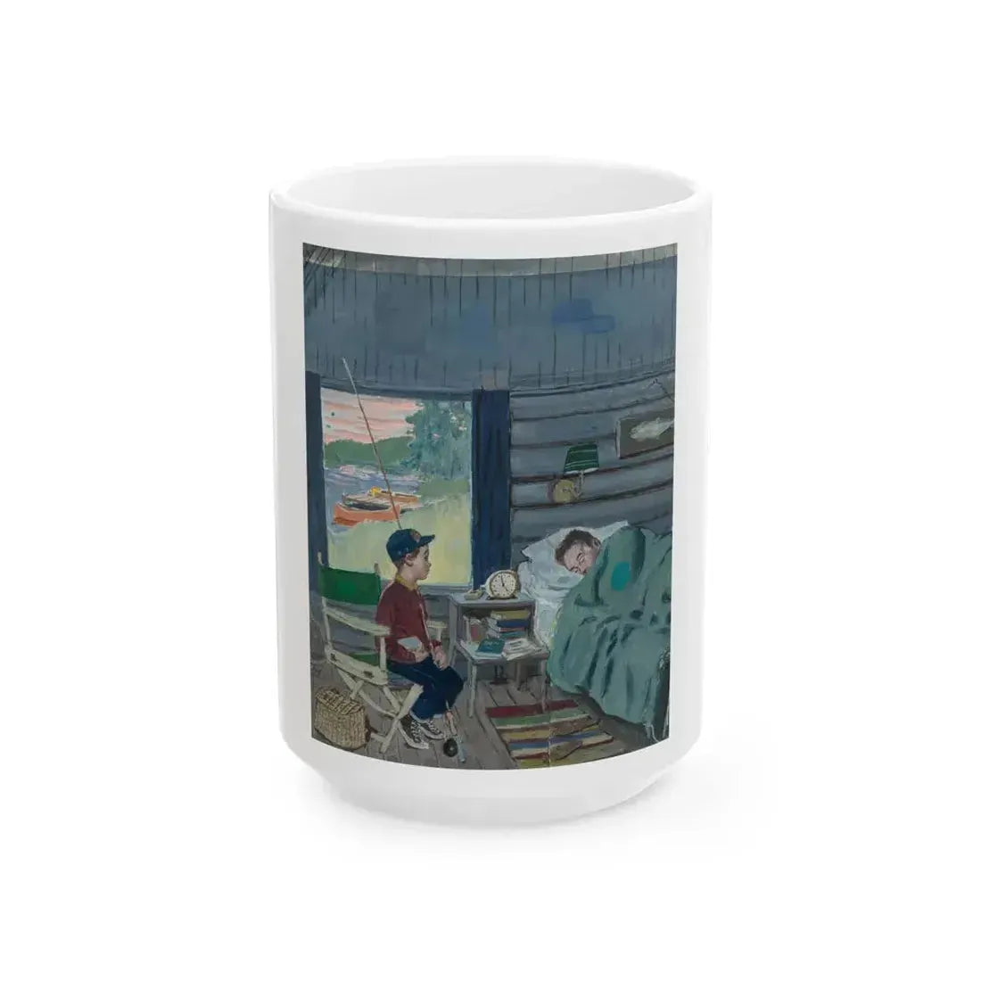 Dad the Fish Are Biting, Saturday Evening Post cover study, August 25, 1962 - White Coffee Mug 15oz - Go Mug Yourself