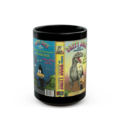 DAFFY DUCK AND FRIENDS DAFFY AND THE DINOSAURS (VHS COVER) - Black Coffee Mug-15oz-Go Mug Yourself