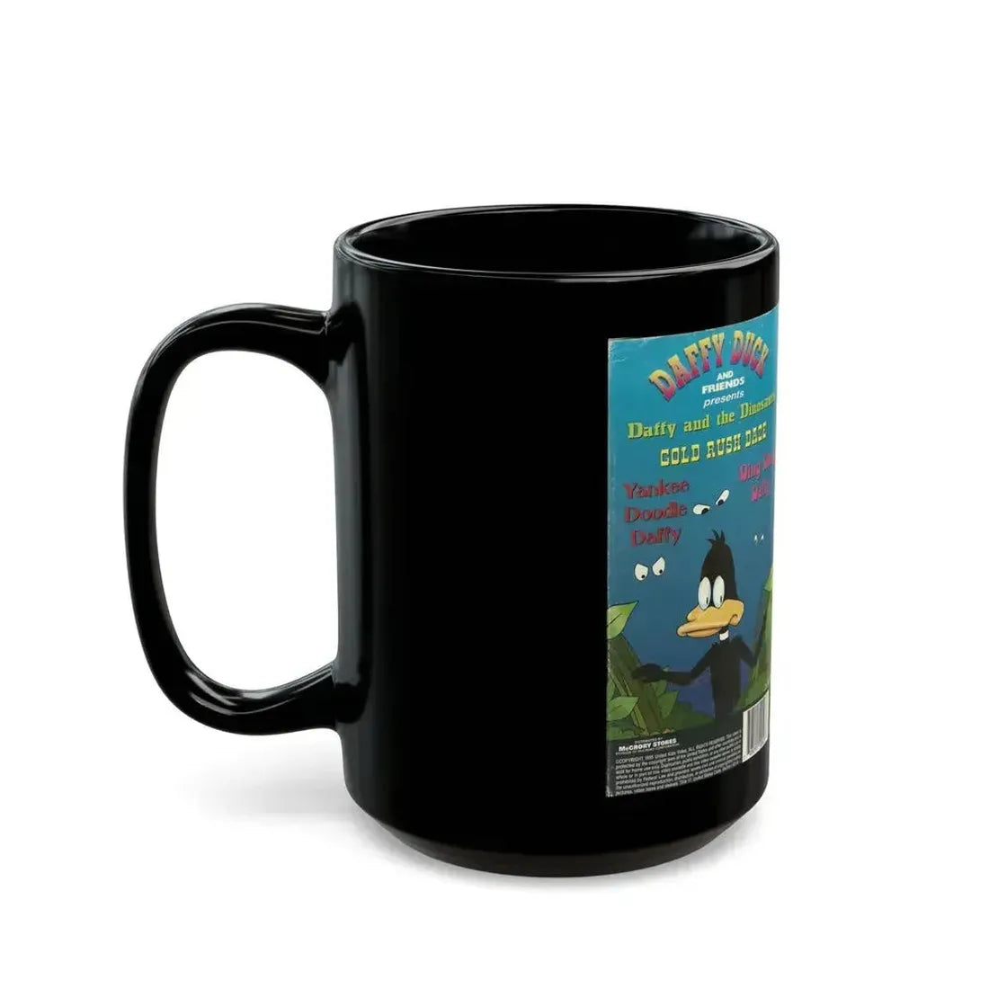 DAFFY DUCK AND FRIENDS DAFFY AND THE DINOSAURS (VHS COVER) - Black Coffee Mug - Go Mug Yourself