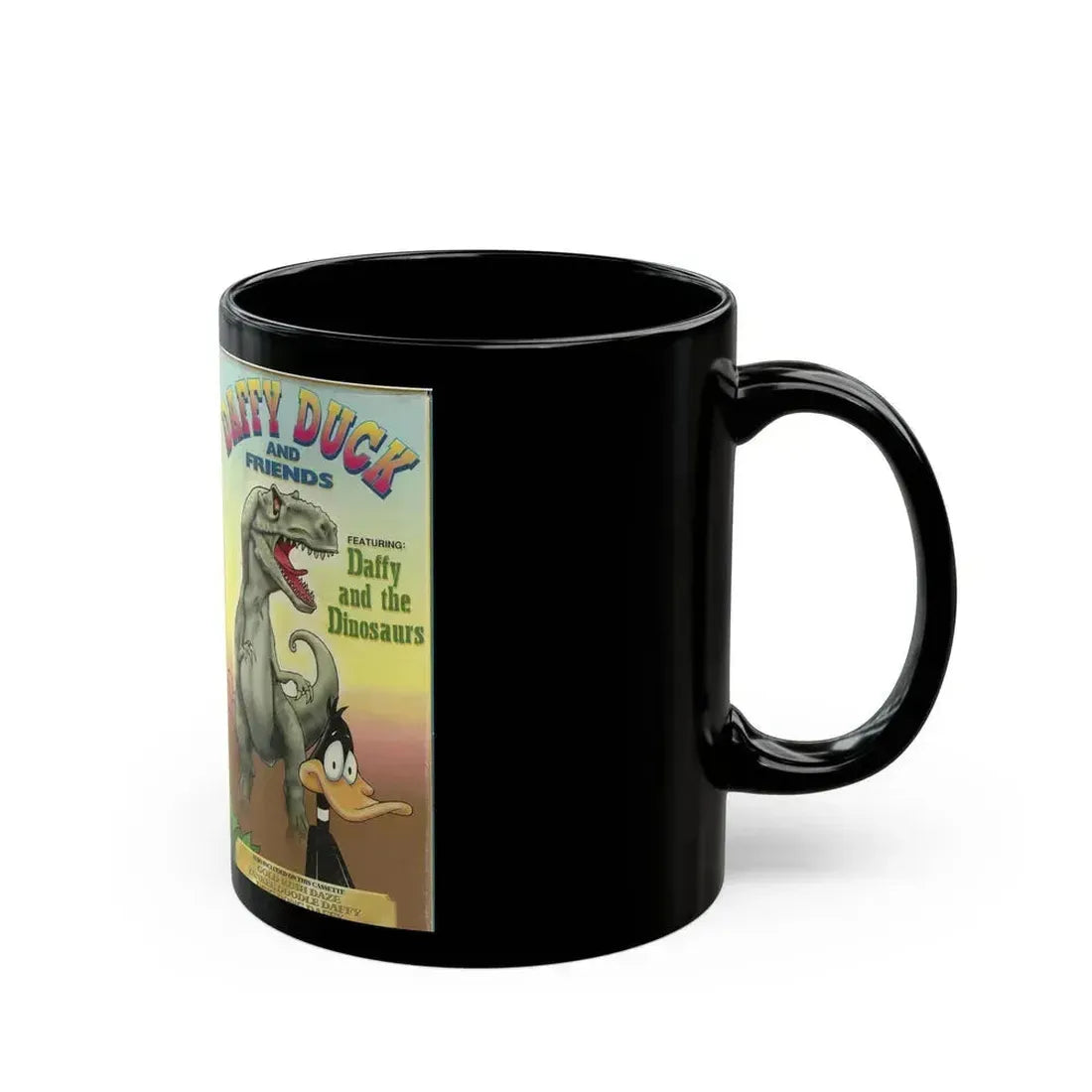 DAFFY DUCK AND FRIENDS DAFFY AND THE DINOSAURS (VHS COVER) - Black Coffee Mug - Go Mug Yourself