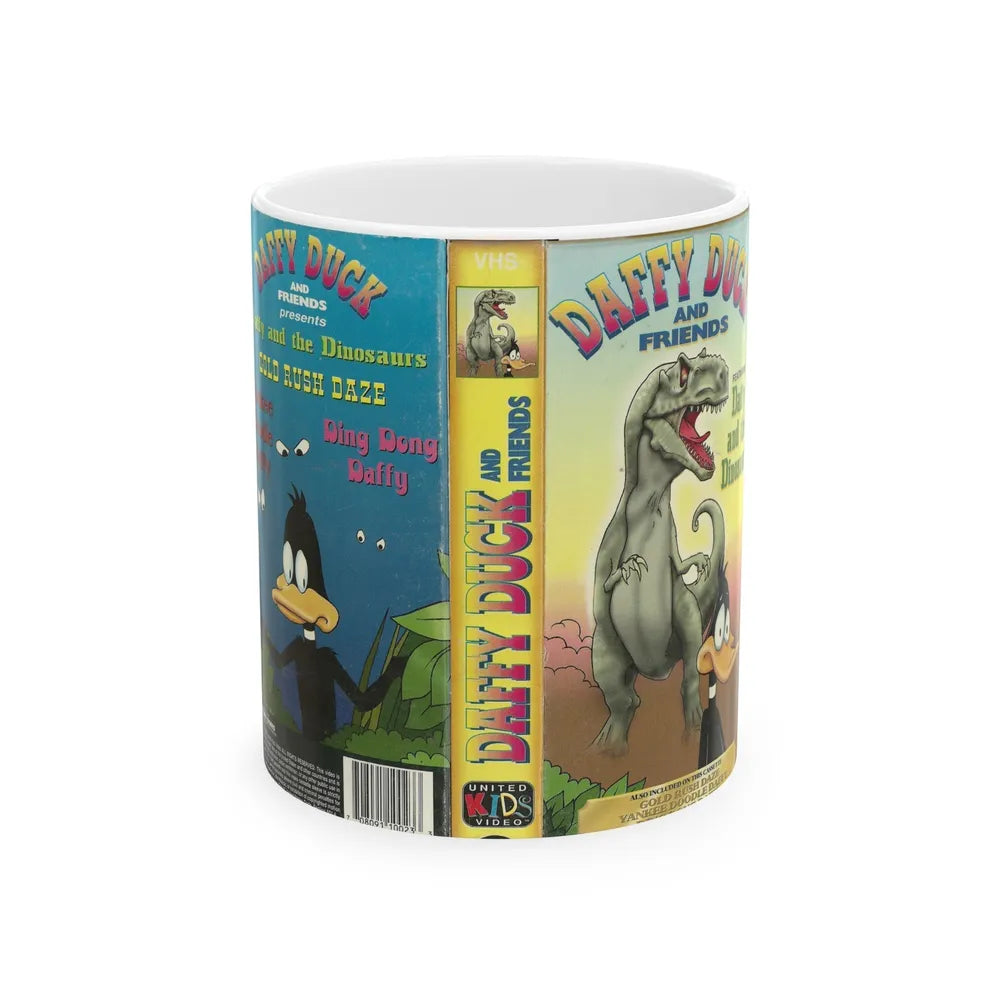 DAFFY DUCK AND FRIENDS DAFFY AND THE DINOSAURS (VHS COVER) - White Coffee Mug-11oz-Go Mug Yourself