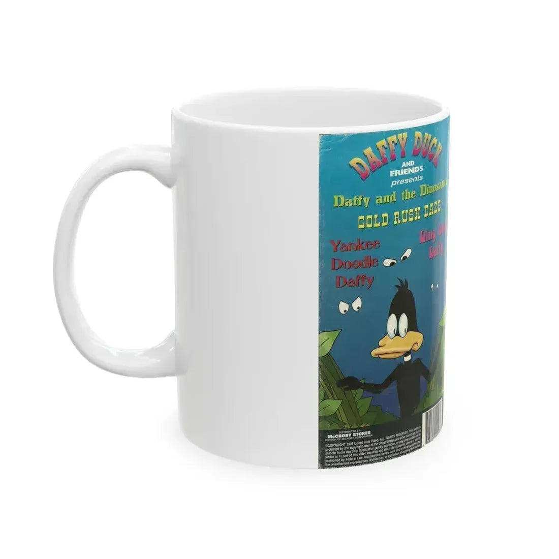 DAFFY DUCK AND FRIENDS DAFFY AND THE DINOSAURS (VHS COVER) - White Coffee Mug - Go Mug Yourself