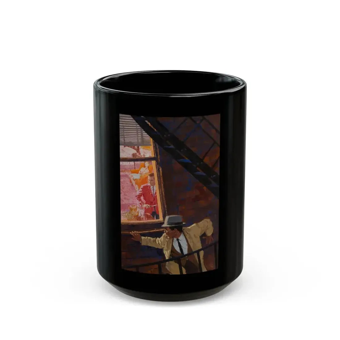 Danger on the Fire Escape - Black Coffee Mug 15oz - Go Mug Yourself