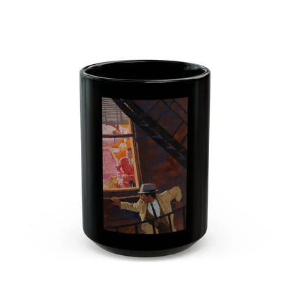 Danger on the Fire Escape - Black Coffee Mug 15oz - Go Mug Yourself