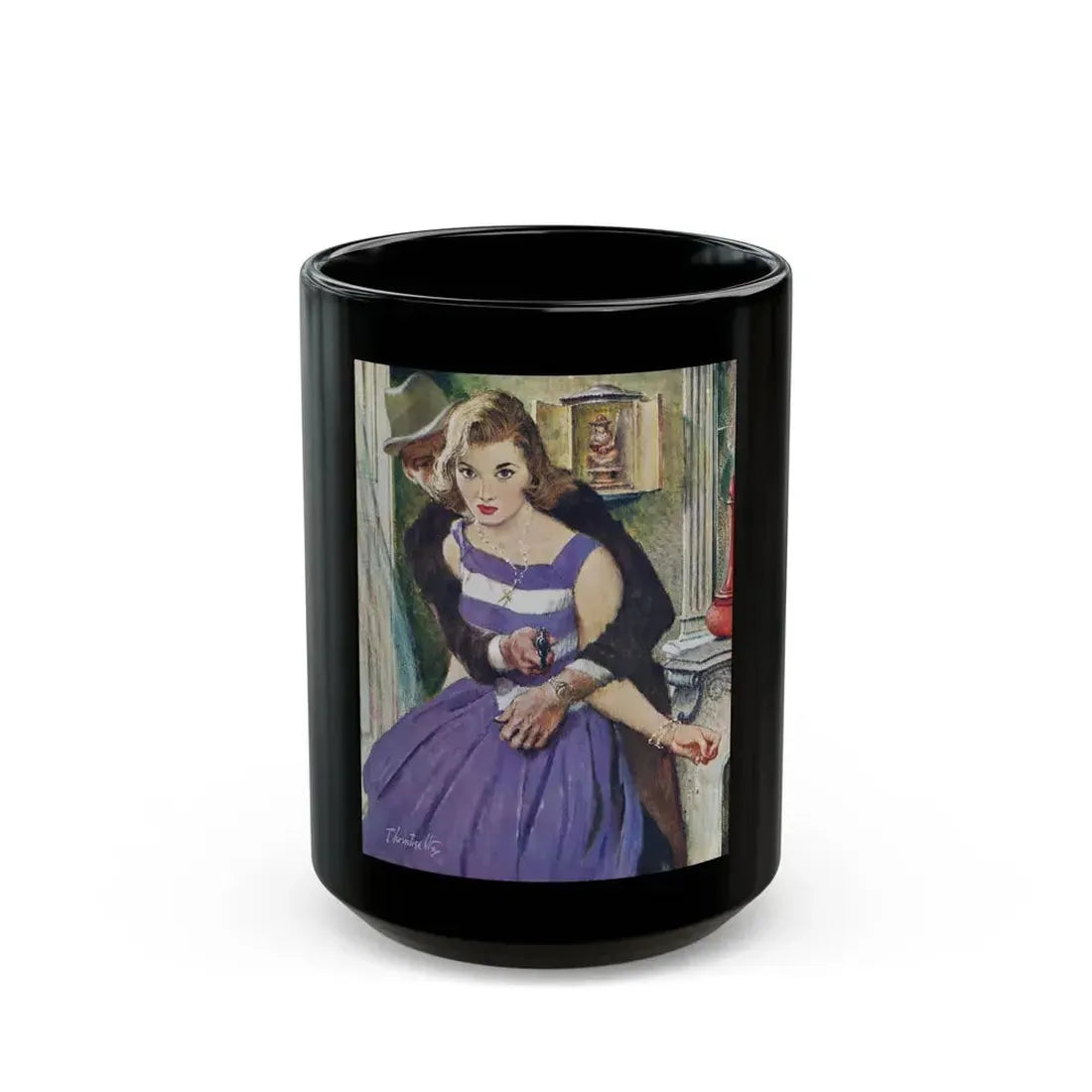 Dangerous Bluff by Thomas Walsh, The Saturday Evening Post, 1960 - Black Coffee Mug 15oz - Go Mug Yourself