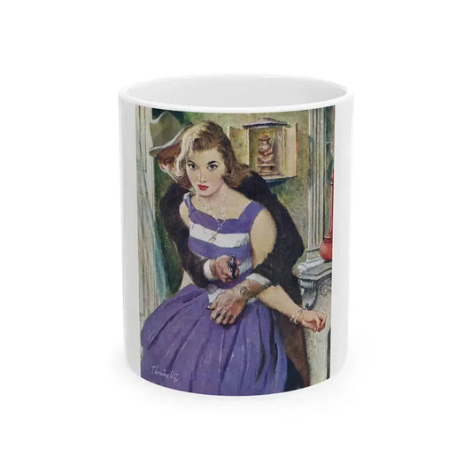 Dangerous Bluff by Thomas Walsh, The Saturday Evening Post, 1960 - White Coffee Mug 11oz - Go Mug Yourself