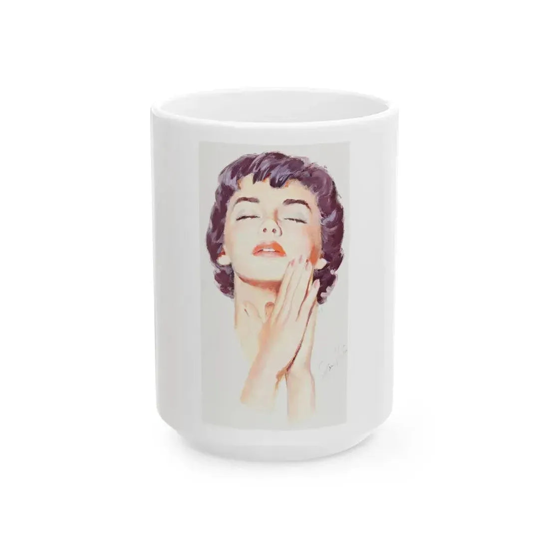 Dark Haired Women Portrait (c. 1950s) - White Coffee Mug 15oz - Go Mug Yourself