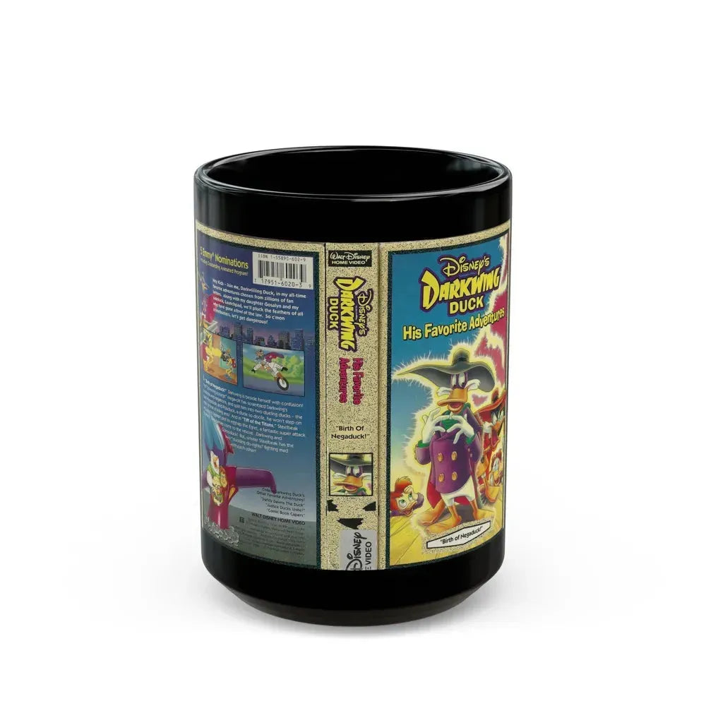 DARKWING DUCK HIS FAVORITE ADVENTURES (VHS COVER) - Black Coffee Mug 15oz - Go Mug Yourself