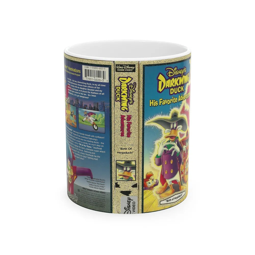 DARKWING DUCK HIS FAVORITE ADVENTURES (VHS COVER) - White Coffee Mug-11oz-Go Mug Yourself