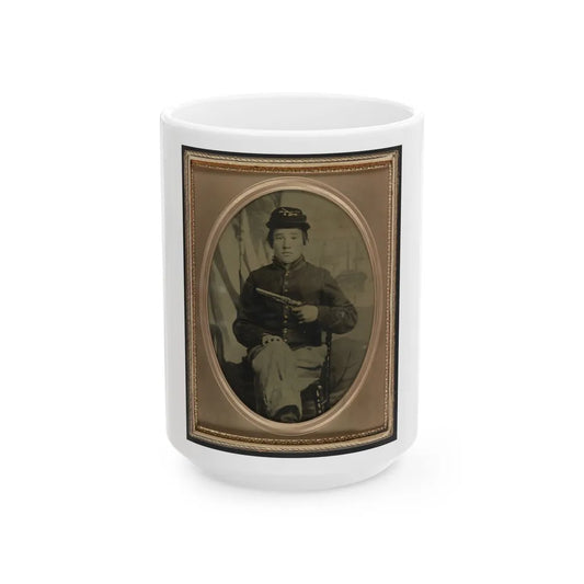 David Potts In Union Cavalry Uniform, With Revolver, In Front Of Painted Background (U.S. Civil War) White Coffee Mug-15oz-Go Mug Yourself