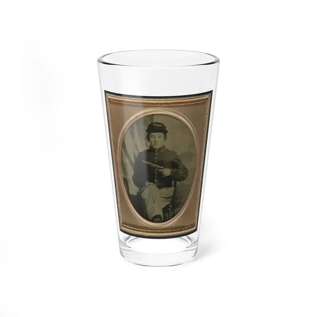 David Potts In Union Cavalry Uniform, With Revolver, In Front Of Painted Background (U.S. Civil War) Pint Glass 16oz 16oz - Go Mug Yourself