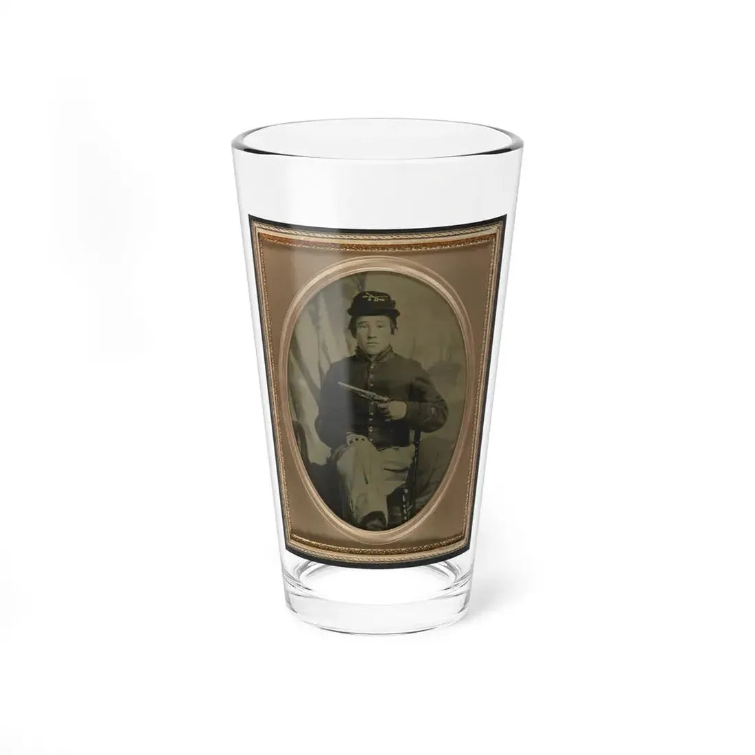 David Potts In Union Cavalry Uniform, With Revolver, In Front Of Painted Background (U.S. Civil War) Pint Glass 16oz 16oz - Go Mug Yourself