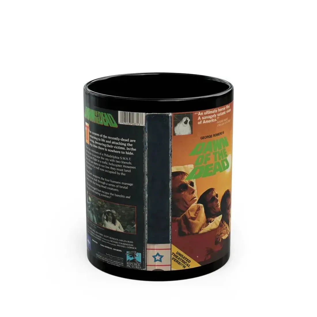 DAWN OF THE DEAD UNRATED THEATRICAL VERSION (VHS COVER) - Black Coffee Mug 11oz - Go Mug Yourself
