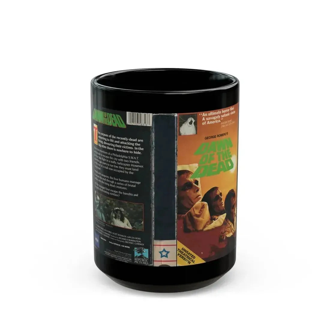 DAWN OF THE DEAD UNRATED THEATRICAL VERSION (VHS COVER) - Black Coffee Mug 15oz - Go Mug Yourself