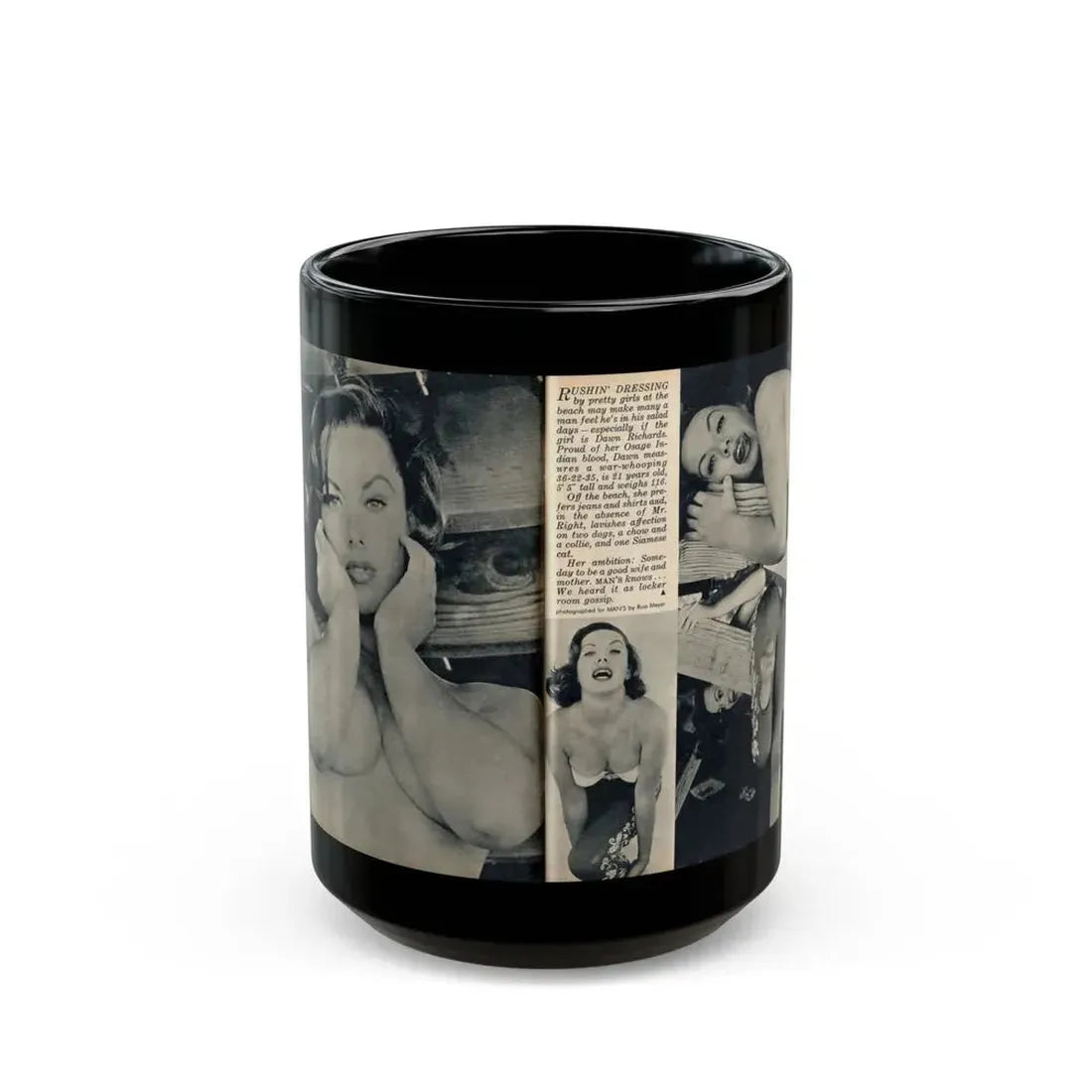 Dawn Richard #106 - [Pages 48 & 49] Including Pages 3 & 4 of 4 with, 3 B&W Photos from MAN's Magazine June 1963 (Vintage Female Icon) Black Coffee Mug 15oz - Go Mug Yourself