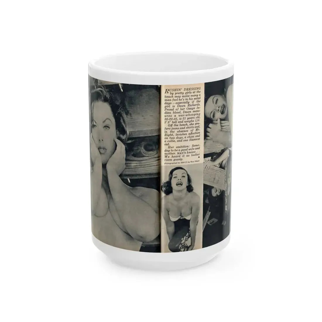 Dawn Richard #106 - [Pages 48 & 49] Including Pages 3 & 4 of 4 with, 3 B&W Photos from MAN's Magazine June 1963 (Vintage Female Icon) White Coffee Mug 15oz - Go Mug Yourself