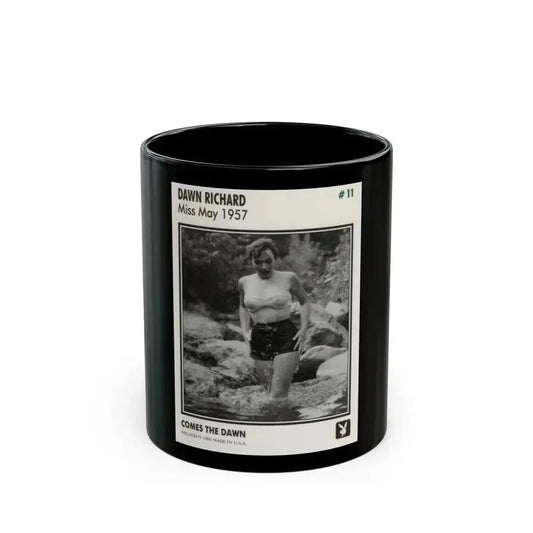 Dawn Richard #108 - Dawn on 2.5x3.5 Playboy Collector Card (Vintage Female Icon) Black Coffee Mug 11oz - Go Mug Yourself