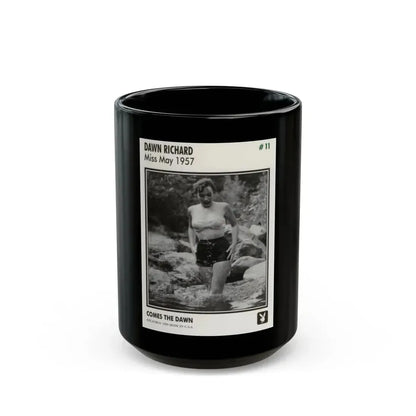Dawn Richard #108 - Dawn on 2.5x3.5 Playboy Collector Card (Vintage Female Icon) Black Coffee Mug 15oz - Go Mug Yourself