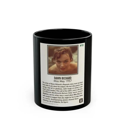 Dawn Richard #110 - Dawn on 2.5x3.5 Playboy Collector Card (Vintage Female Icon) Black Coffee Mug 11oz - Go Mug Yourself