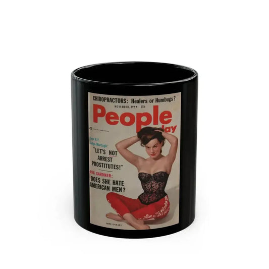 Dawn Richard #33 - Dawn on Cover in Color of People Today Pocket Mag. Nov. '57 & inside spread (Vintage Female Icon) Black Coffee Mug 11oz - Go Mug Yourself