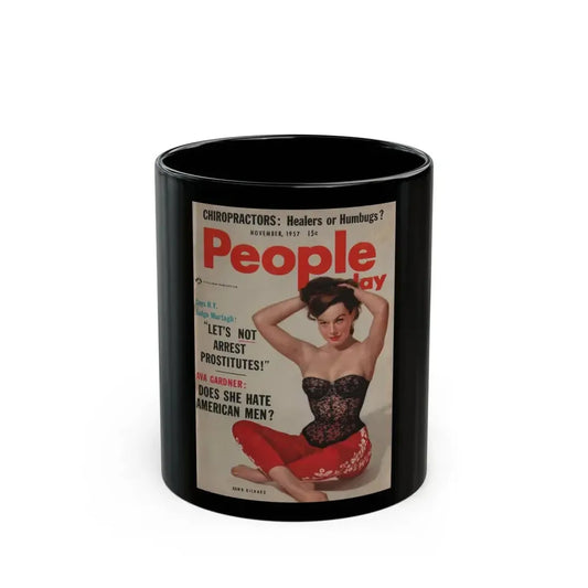 Dawn Richard #33 - Dawn on Cover in Color of People Today Pocket Mag. Nov. '57 & inside spread (Vintage Female Icon) Black Coffee Mug 11oz - Go Mug Yourself