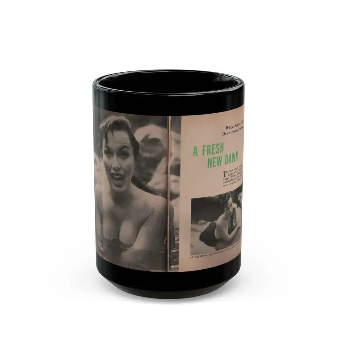 Dawn Richard #34 - [Pages 50 & 51] Including Pages 1 & 2 of 6 with, 2 B&W Photos, Start if Article+Captions from People Today Pocket Mag. Nov. '57 (Vintage Female Icon) Black Coffee Mug 15oz - Go Mug Yourself