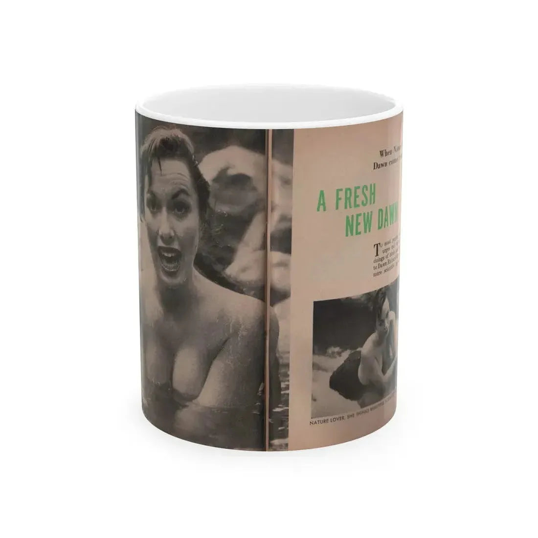 Dawn Richard #34 - [Pages 50 & 51] Including Pages 1 & 2 of 6 with, 2 B&W Photos, Start if Article+Captions from People Today Pocket Mag. Nov. '57 (Vintage Female Icon) White Coffee Mug 11oz - Go Mug Yourself