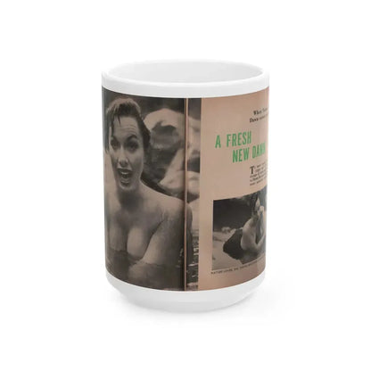 Dawn Richard #34 - [Pages 50 & 51] Including Pages 1 & 2 of 6 with, 2 B&W Photos, Start if Article+Captions from People Today Pocket Mag. Nov. '57 (Vintage Female Icon) White Coffee Mug 15oz - Go Mug Yourself