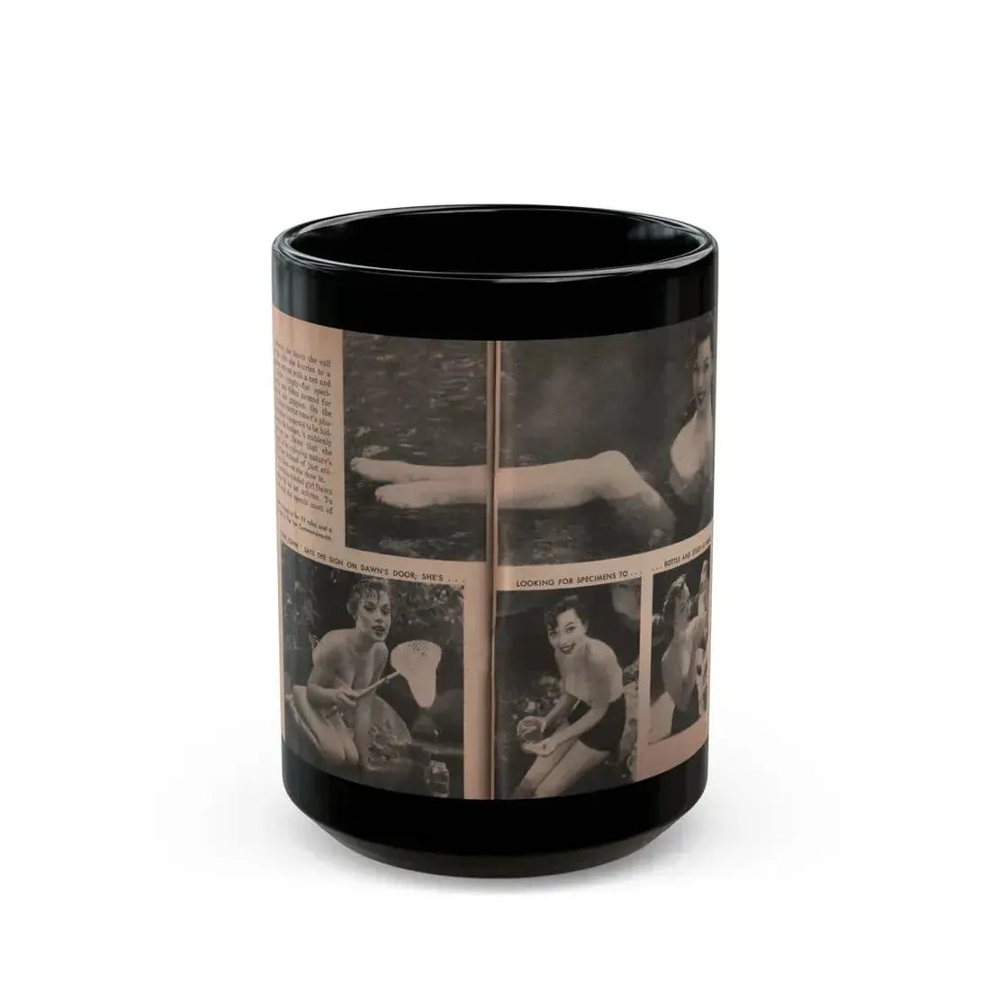 Dawn Richard #35 - [Pages 52 & 53] Including Pages 3 & 4 of 6 with, 4 B&W Photos, Article & Caption from People Today Pocket Mag. Nov. '57 (Vintage Female Icon) Black Coffee Mug 15oz - Go Mug Yourself