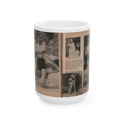 Dawn Richard #36 - [Pages 54 & 55] Including Pages 5 & 6 of 6 with, 2 B&W Photos+Captions from People Today Pocket Mag. Nov. '57 (Vintage Female Icon) White Coffee Mug 15oz - Go Mug Yourself
