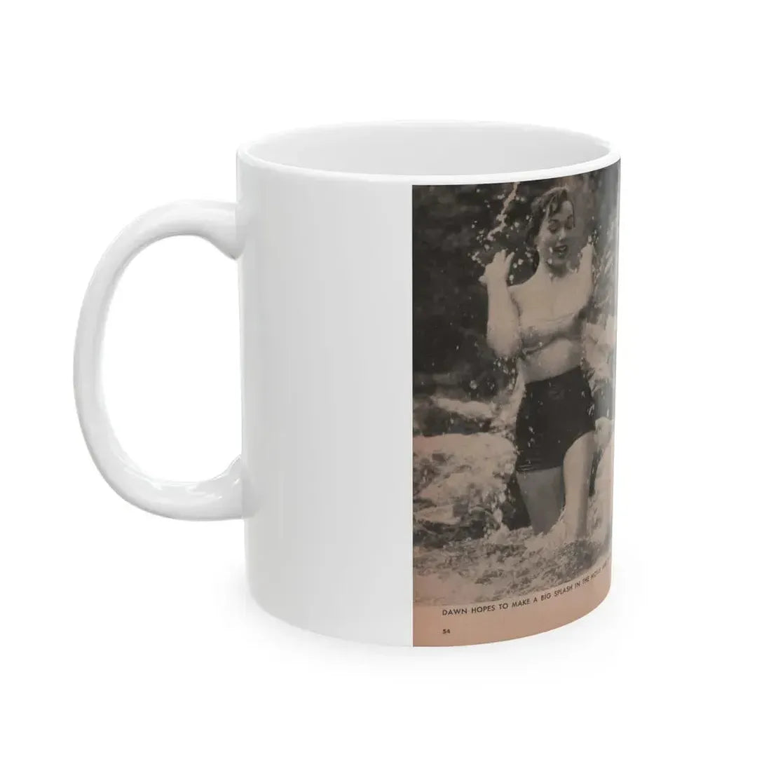Dawn Richard #36 - [Pages 54 & 55] Including Pages 5 & 6 of 6 with, 2 B&W Photos+Captions from People Today Pocket Mag. Nov. '57 (Vintage Female Icon) White Coffee Mug - Go Mug Yourself
