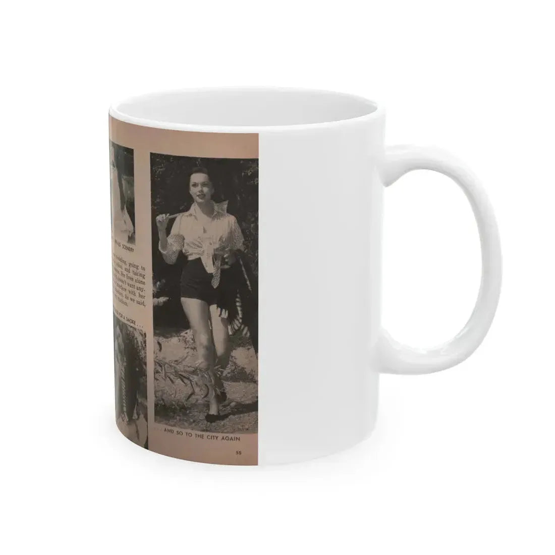 Dawn Richard #36 - [Pages 54 & 55] Including Pages 5 & 6 of 6 with, 2 B&W Photos+Captions from People Today Pocket Mag. Nov. '57 (Vintage Female Icon) White Coffee Mug - Go Mug Yourself