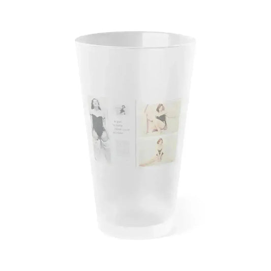 Dawn Richard #37 - Pages 22 & 23 Including Pages 1 & 2 of 6 with, 4 Photos of Dawn 2 B&W, 2 Color+Article from Bachelor Mag. Nov. '57 (Vintage Female Icon) Frosted Pint Glass 16oz 16oz Frosted - Go Mug Yourself