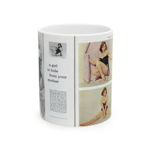 Dawn Richard #37 - [Pages 22 & 23] Including Pages 1 & 2 of 6 with, 4 Photos of Dawn 2 B&W, 2 Color+Article from Bachelor Mag. Nov. '57 (Vintage Female Icon) White Coffee Mug 11oz - Go Mug Yourself